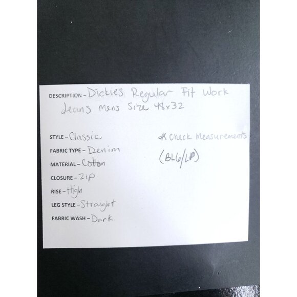 Dickies Mens 48x32 Regular Fit Work Jeans Straight Leg Denim Dark Wash 5-Pocket - Picture 10 of 11